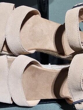 NWOB Toms Beige Suede Platform Sandals with Dual Straps
